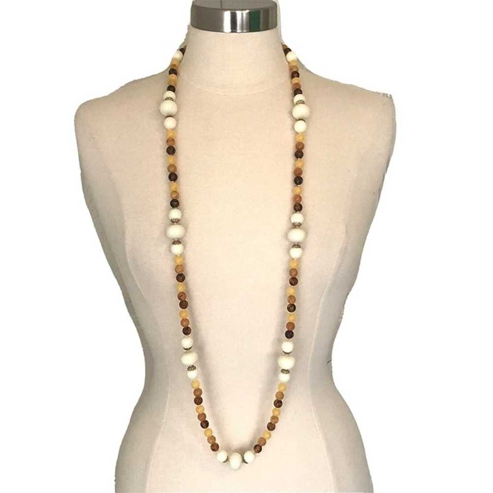 VTG Estate Statement Necklace 46" White Amber But… - image 3