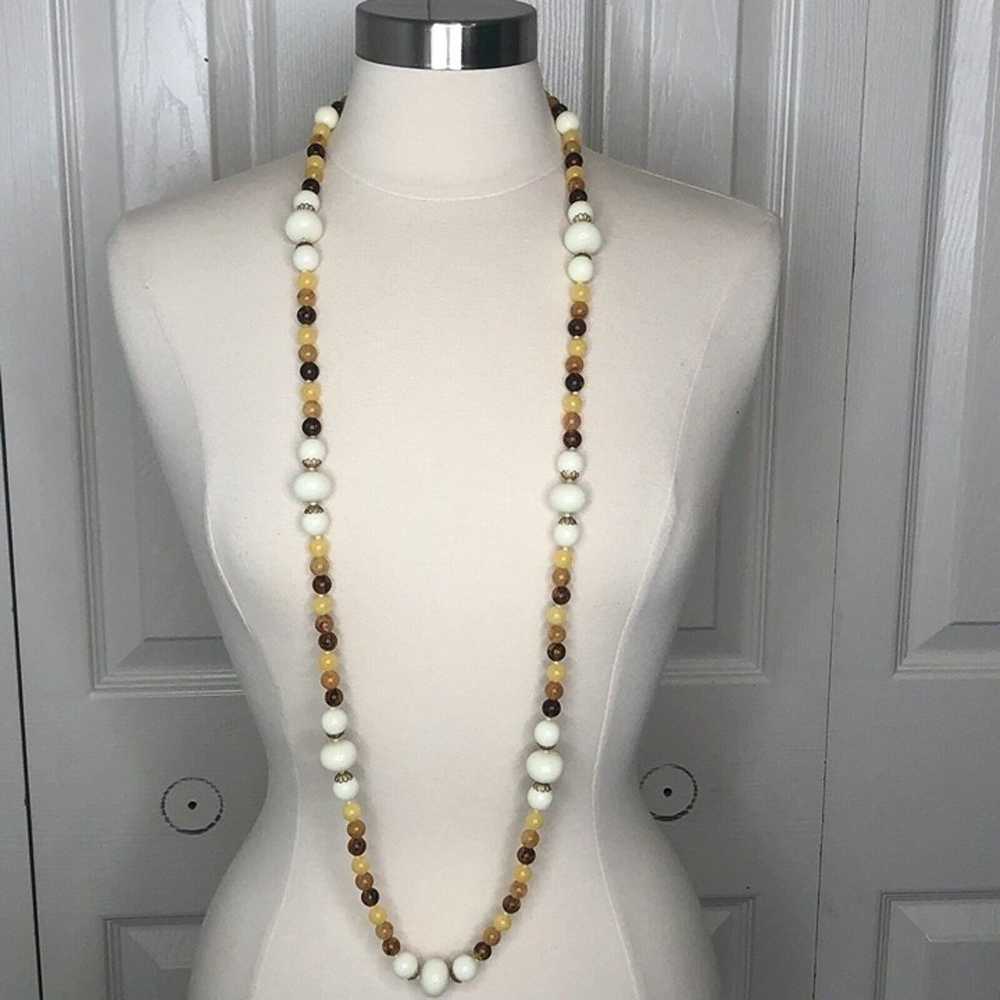 VTG Estate Statement Necklace 46" White Amber But… - image 4