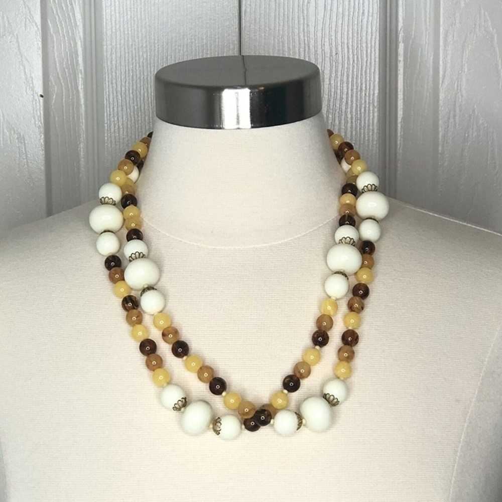 VTG Estate Statement Necklace 46" White Amber But… - image 5