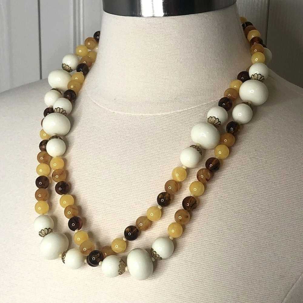 VTG Estate Statement Necklace 46" White Amber But… - image 6