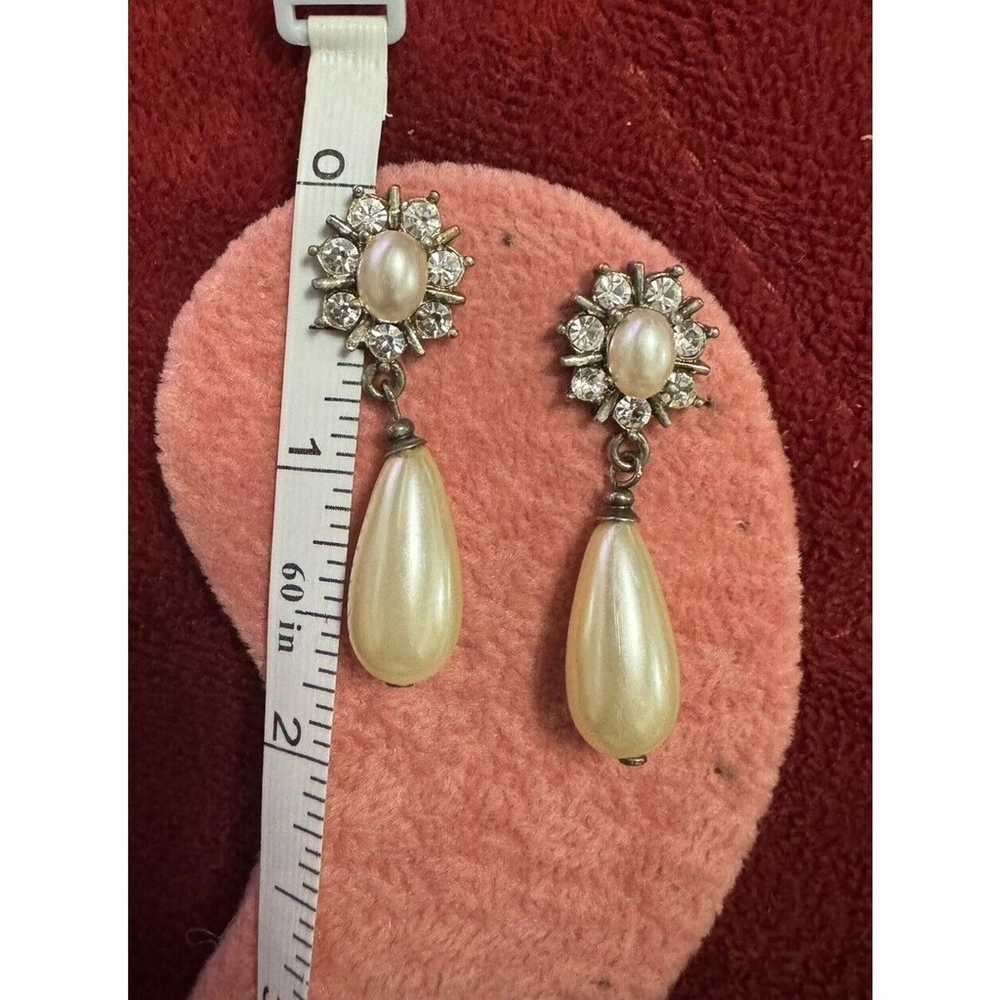 VTG Faux Pearl And Diamond Earrings - image 2