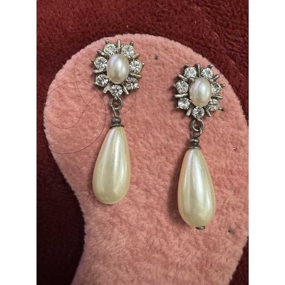 VTG Faux Pearl And Diamond Earrings - image 4