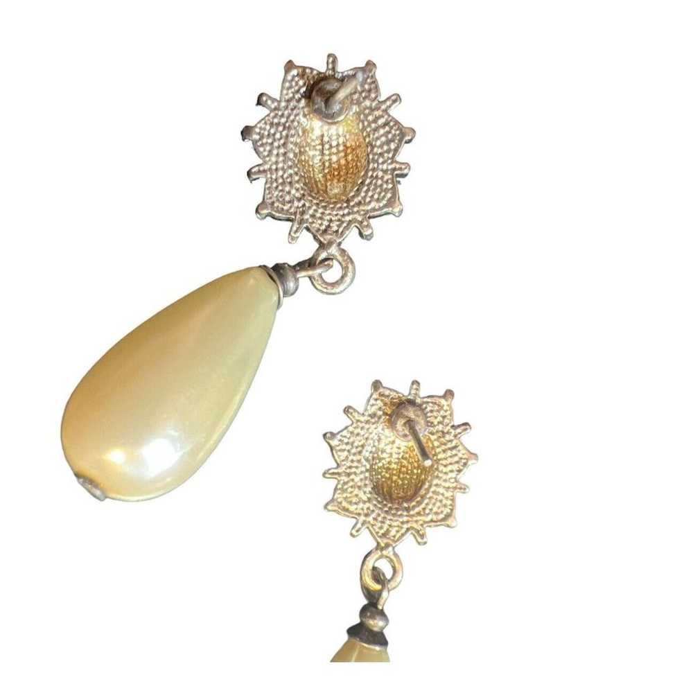 VTG Faux Pearl And Diamond Earrings - image 6