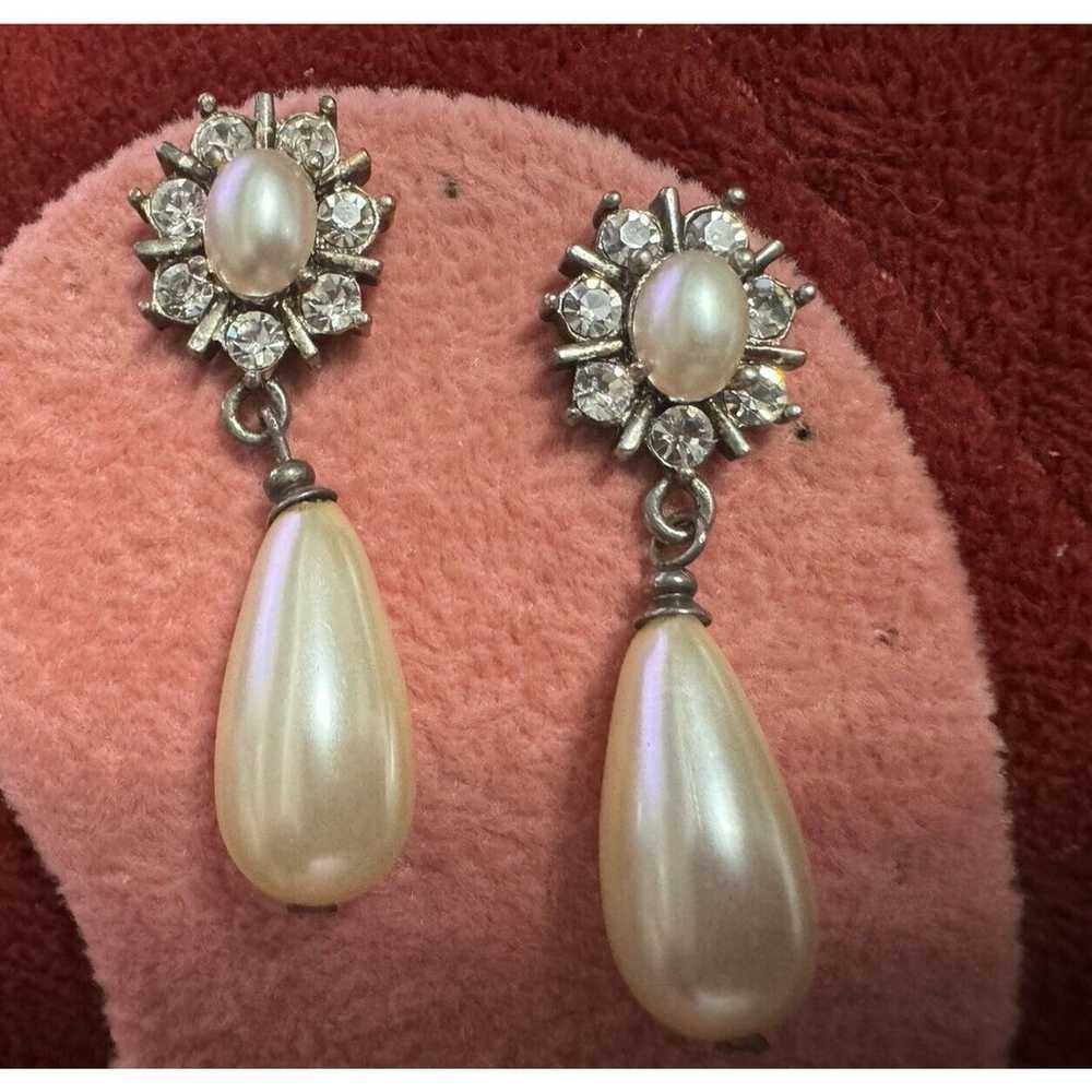 VTG Faux Pearl And Diamond Earrings - image 7