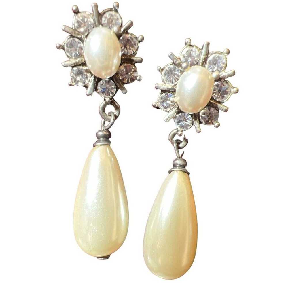 VTG Faux Pearl And Diamond Earrings - image 8