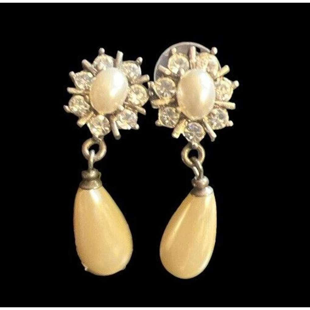 VTG Faux Pearl And Diamond Earrings - image 9