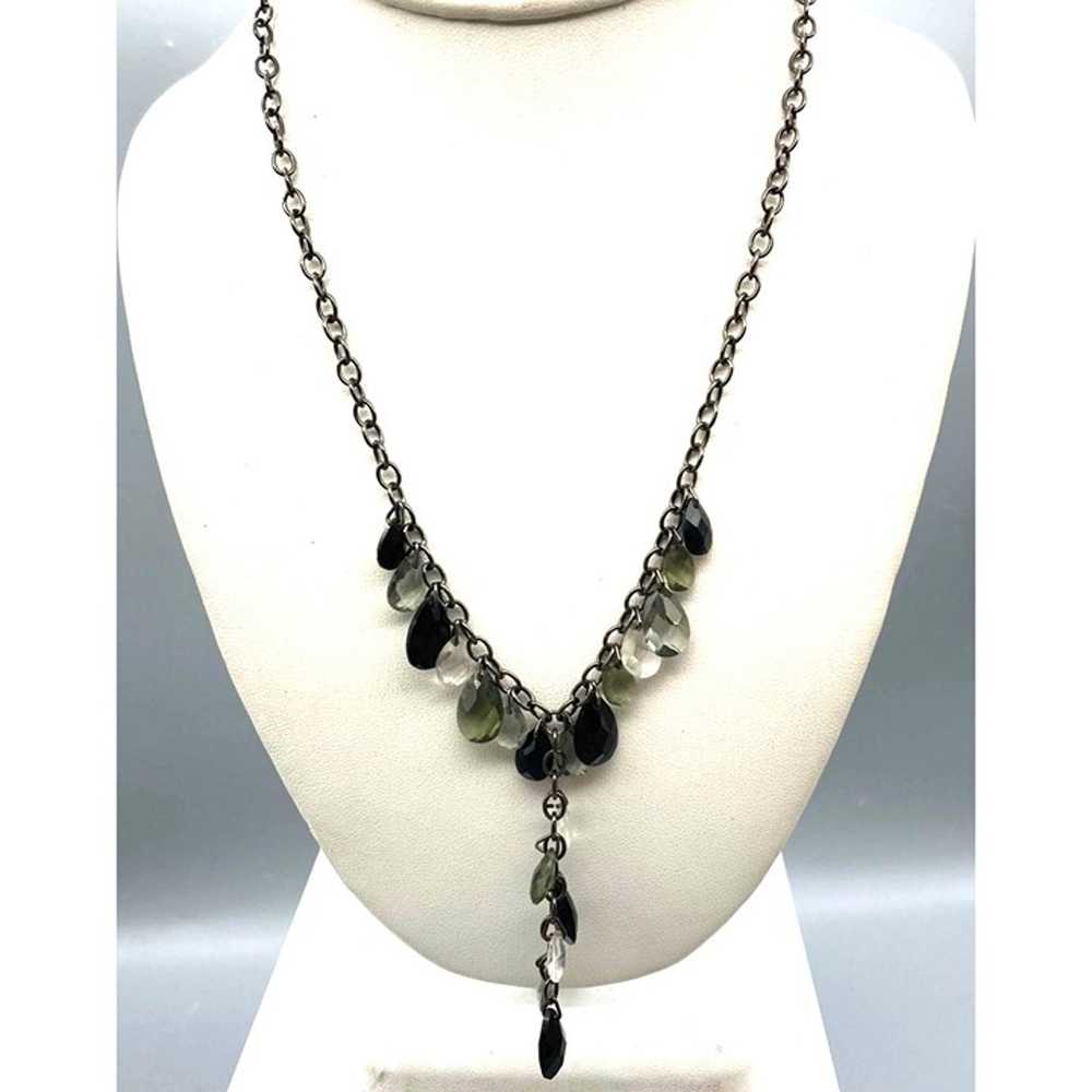 Vintage Carolee Gunmetal Necklace with Teardrop L… - image 1