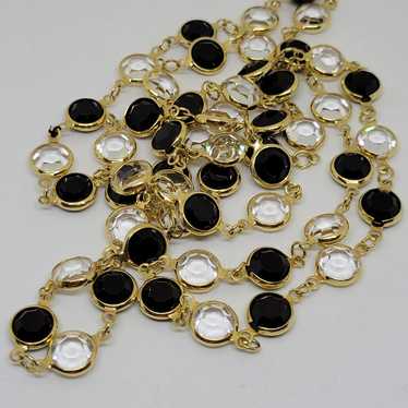 Vintage Swarovski Gold Tone Bazel Set Black & Cle… - image 1