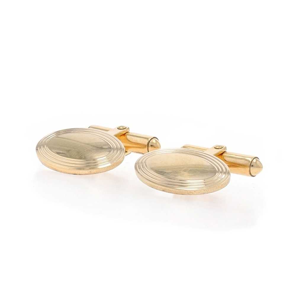 Gold Filled Vintage Men's Oval Cufflinks - Ribbed… - image 3