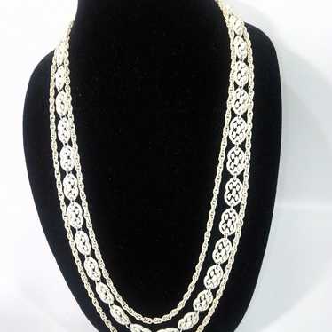 Vintage Crown Trifari White Triple Strand Necklac… - image 1