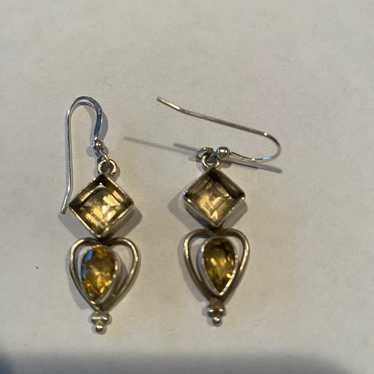 Vintage Sterling Silver Citrine Dangle Earrings - image 1