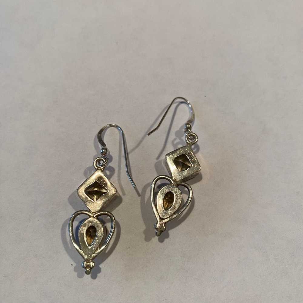 Vintage Sterling Silver Citrine Dangle Earrings - image 3