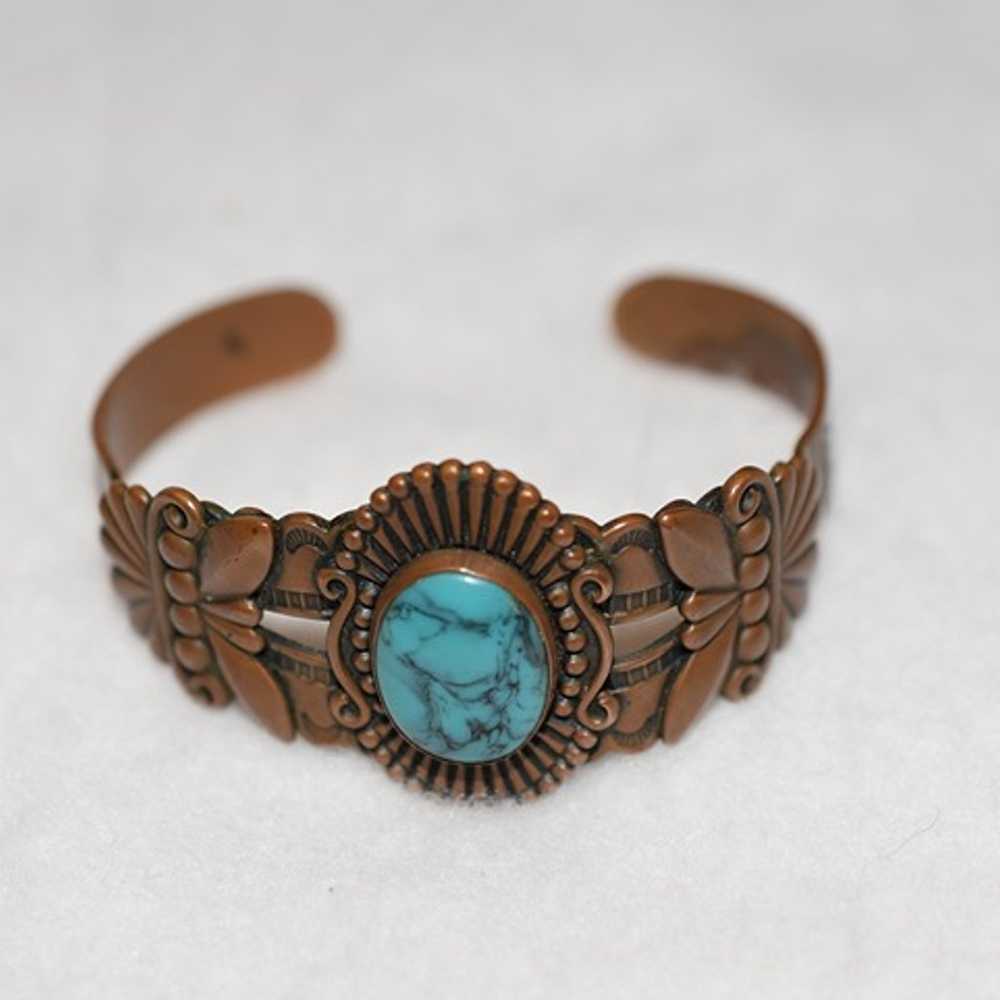 Vintage Solid Copper Stamped Native American West… - image 1