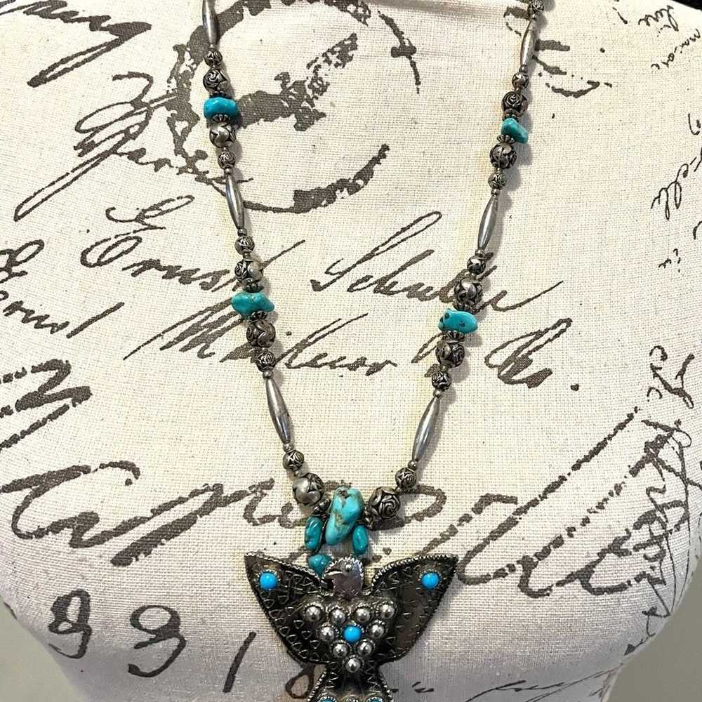 Vintage Native American Statement Silver Turquois… - image 10