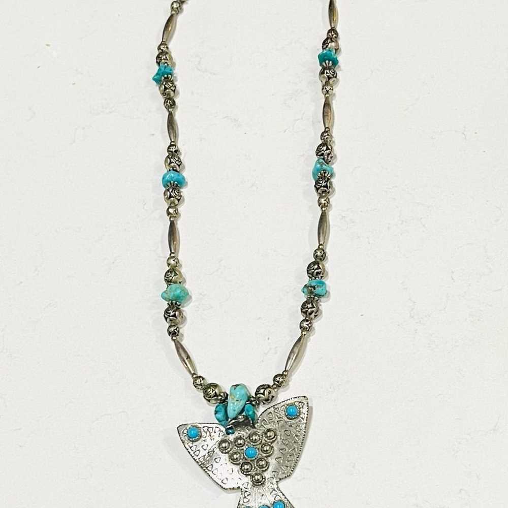 Vintage Native American Statement Silver Turquois… - image 12