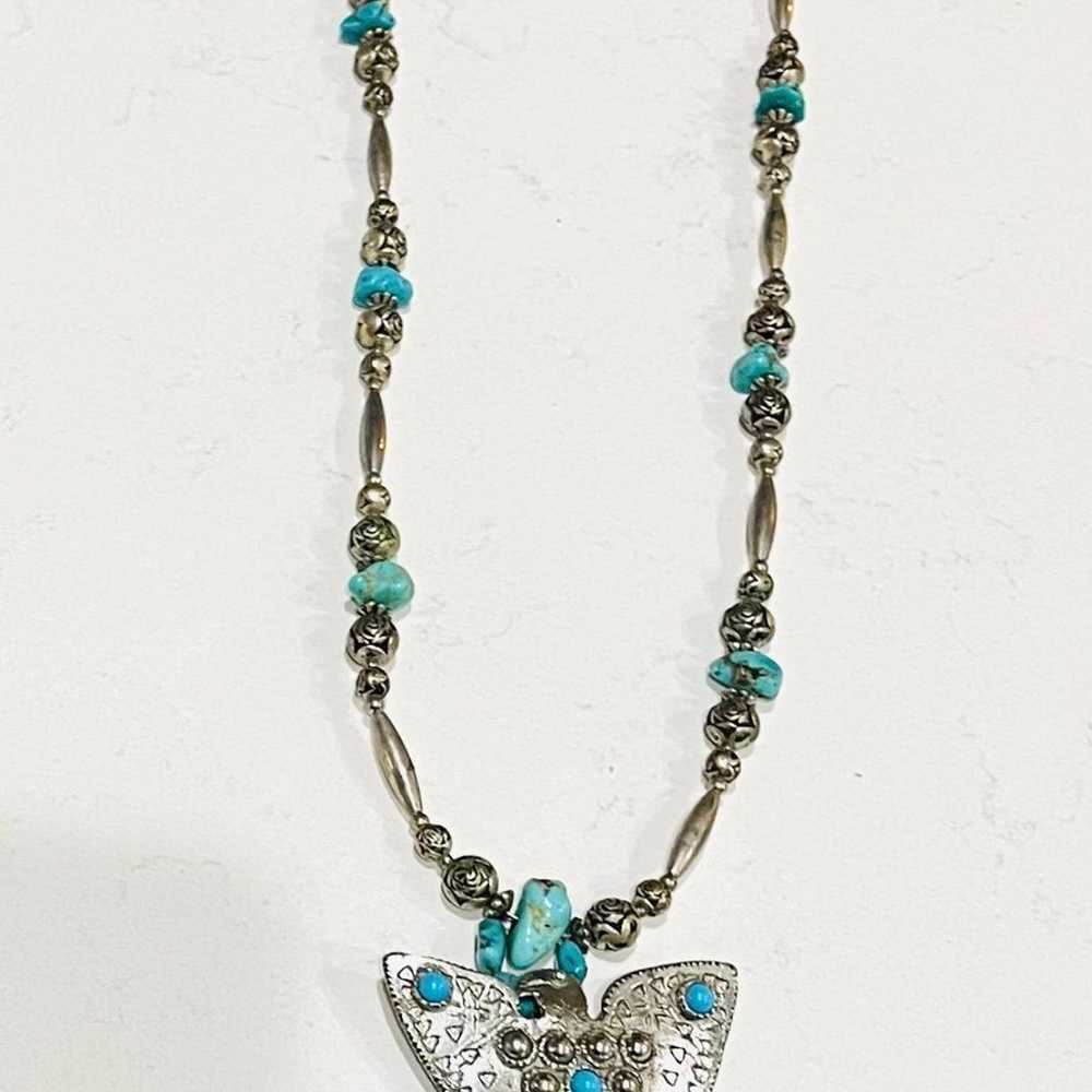 Vintage Native American Statement Silver Turquois… - image 5