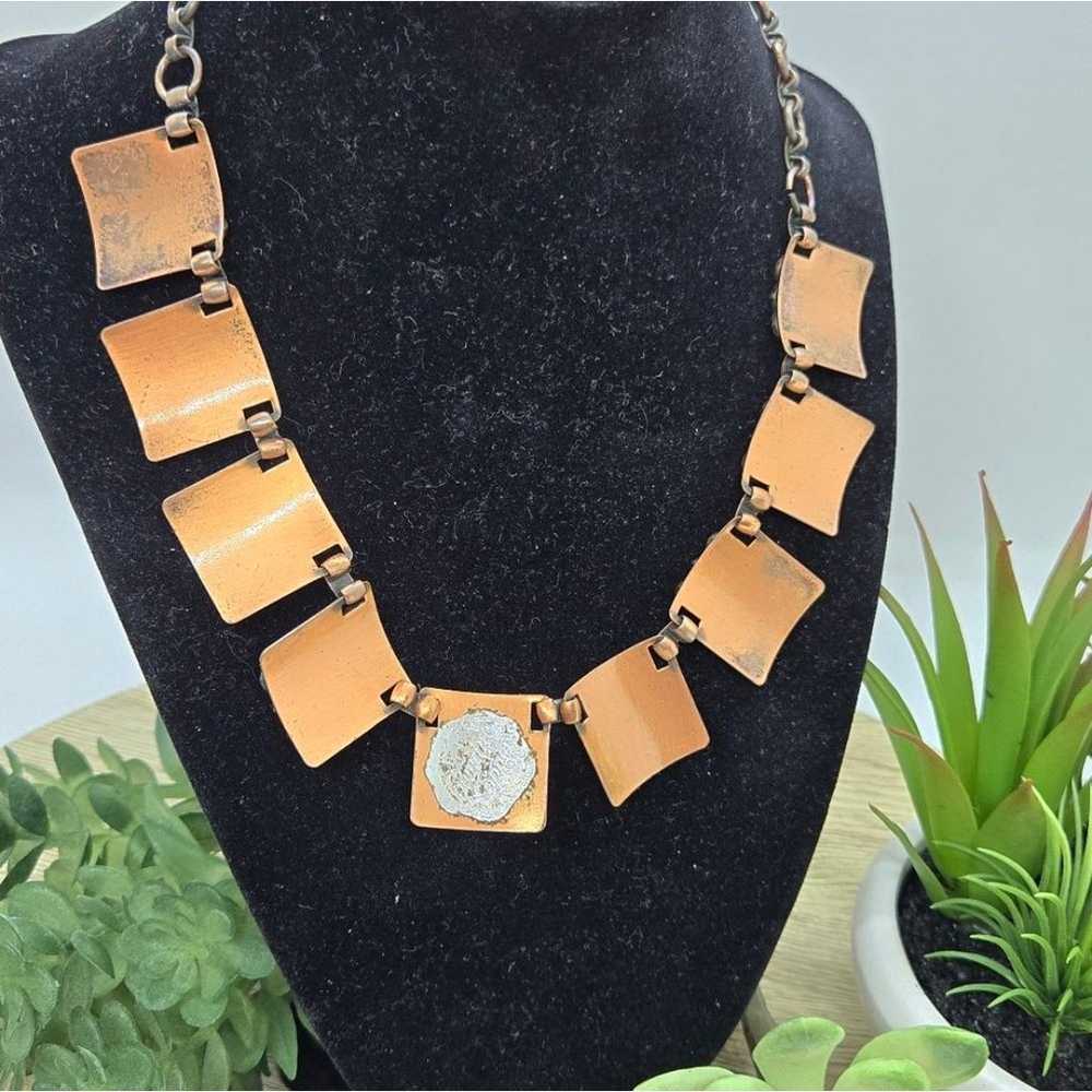 Vintage Geometric Copper Necklace Mid Century Jew… - image 6