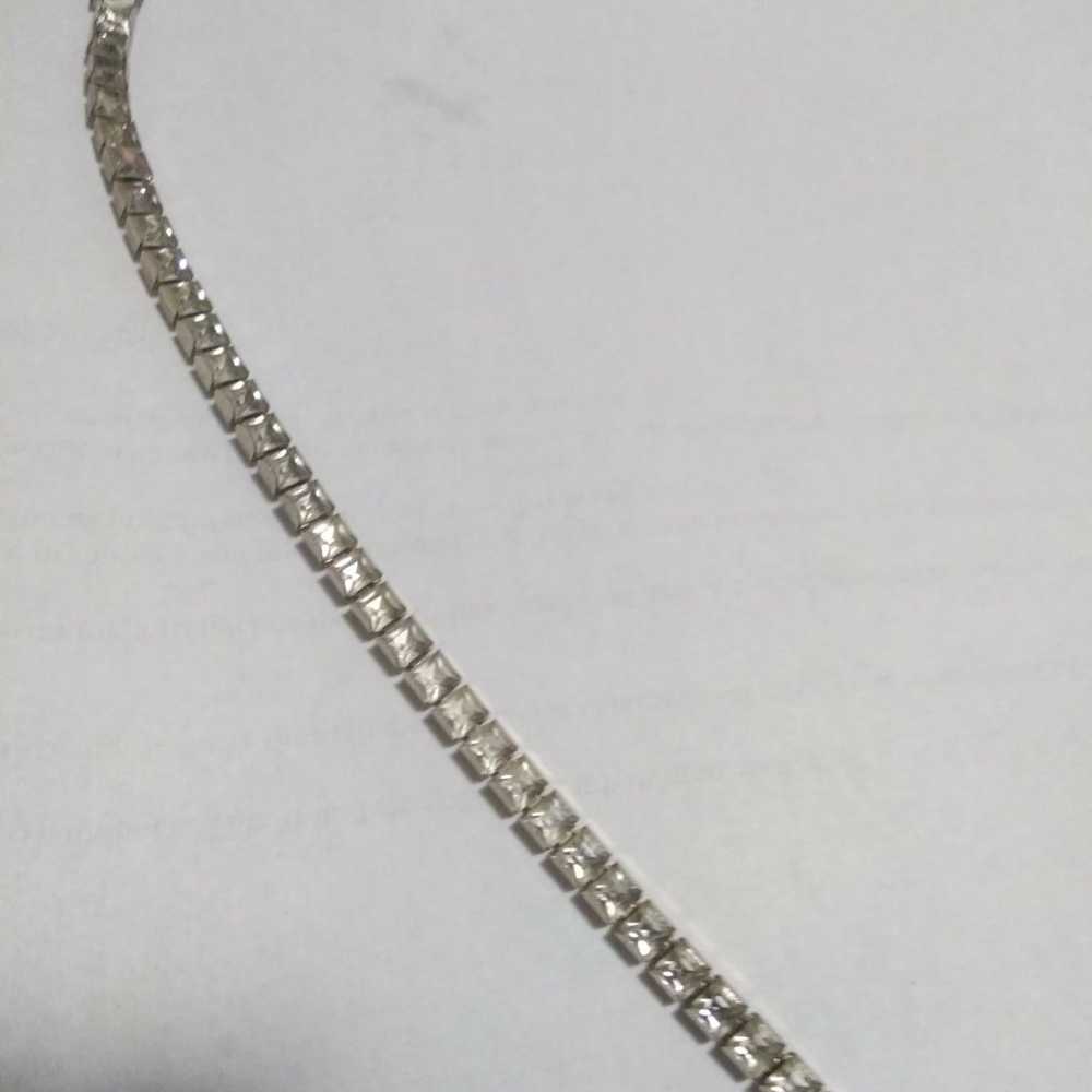 Rhinestone Silver Tone Tennis Bracelet - image 2