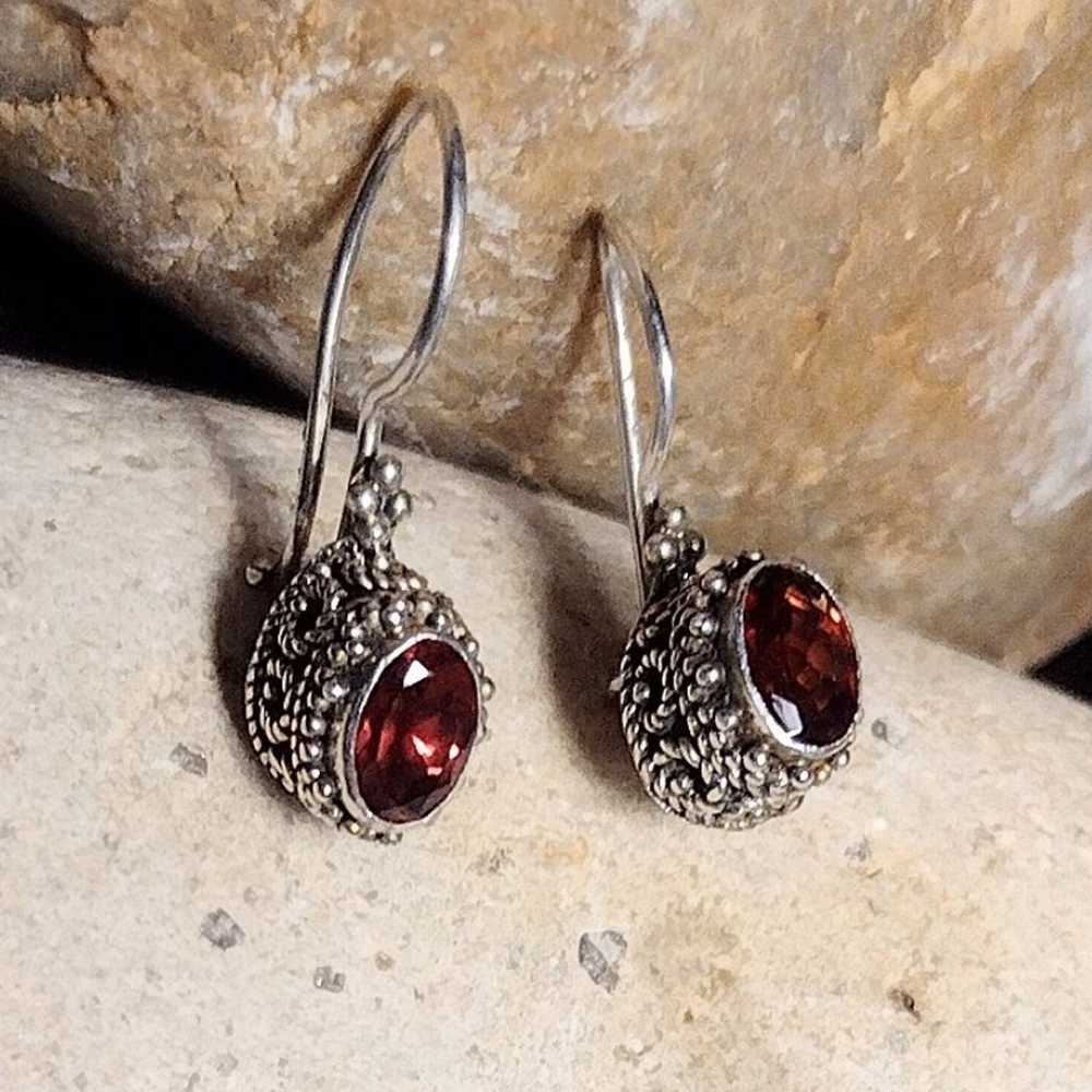 Garnet Oval .925 Sterling Silver Bali Frame Earri… - image 3