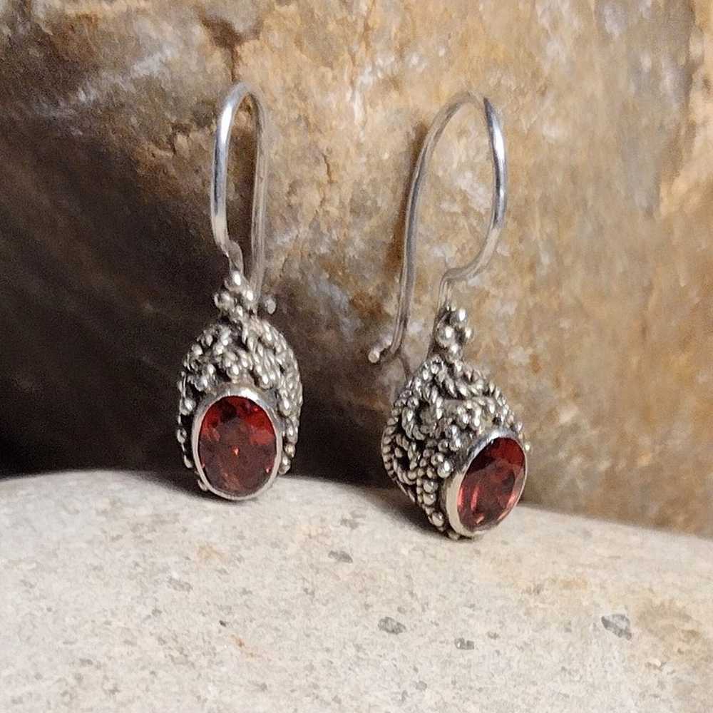 Garnet Oval .925 Sterling Silver Bali Frame Earri… - image 6