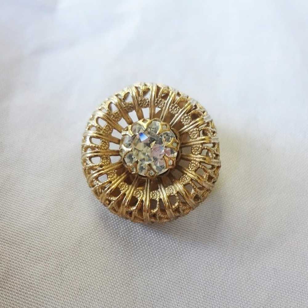 Vintage 1950s Signed Napier Goldtone Filigree Rhi… - image 5