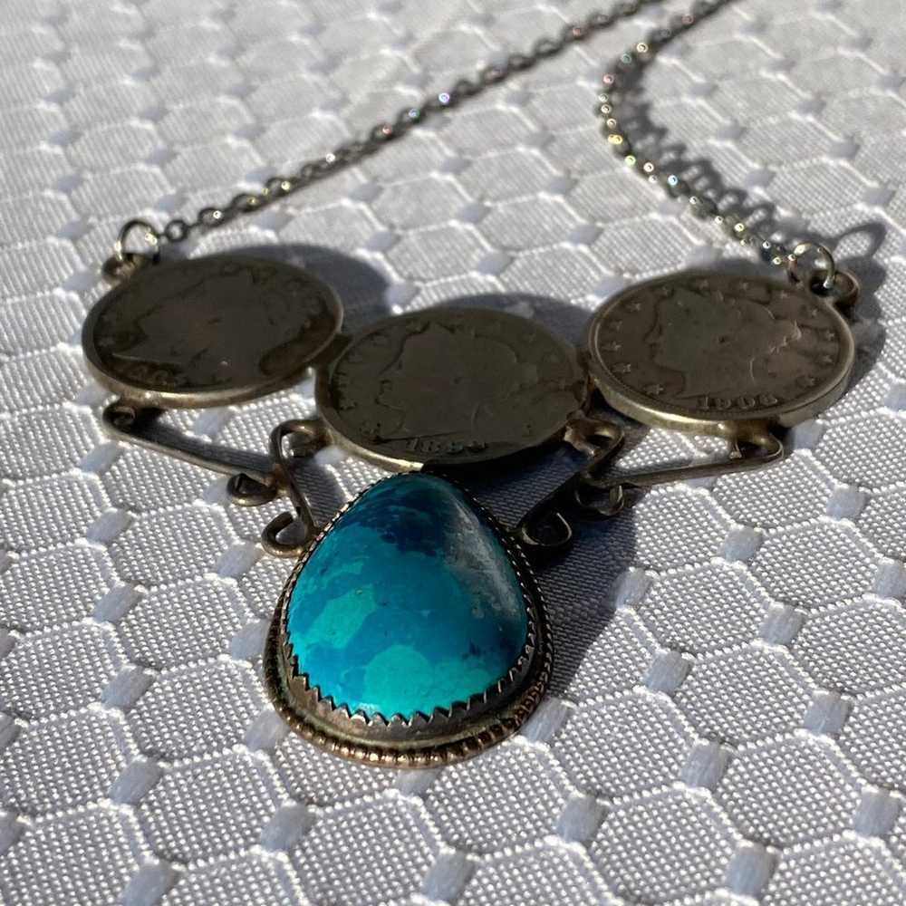 Antique Vintage Mix Metal Coin Turquoise Stone Ne… - image 11