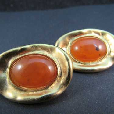 JACQUELINE FERRAR VTG GILT AMBER LUCITE CABS MOGU… - image 1