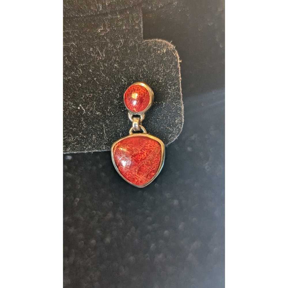 Vintage 925 Sterling Silver Inlay Red Coral Dangl… - image 3