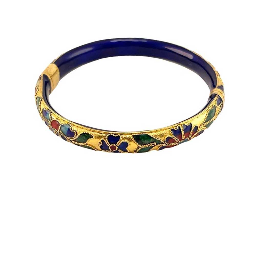 Chinese Vintage Gold and Enamel Cloisonné Floral … - image 2