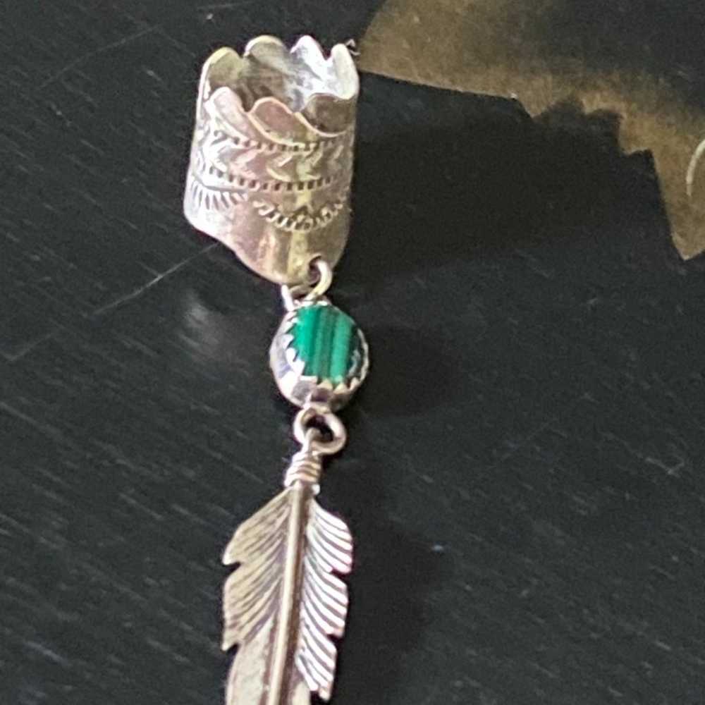 Sterling Vintage Native American Malachite ear cu… - image 2