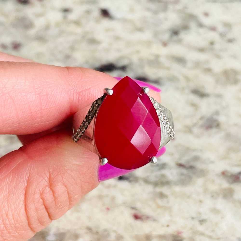 Faceted Teardrop Ruby Cz Sterling Silver Cocktail… - image 2