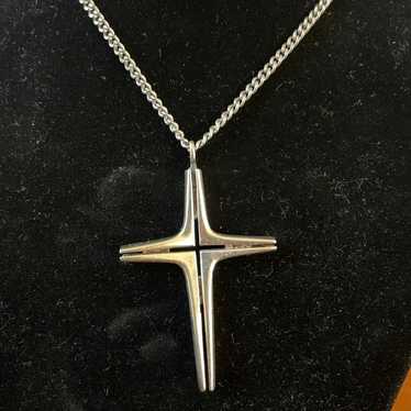 Vintage Modernist Sterling Cross Pendant - image 1