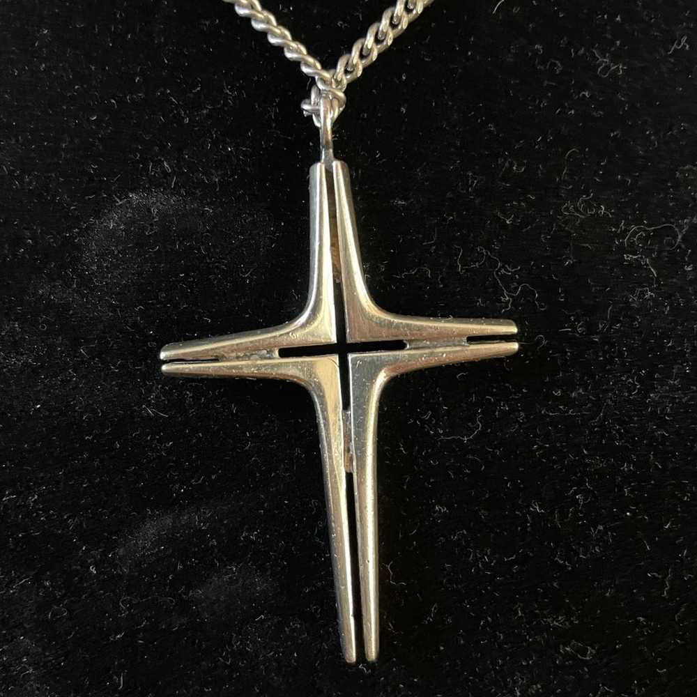 Vintage Modernist Sterling Cross Pendant - image 3