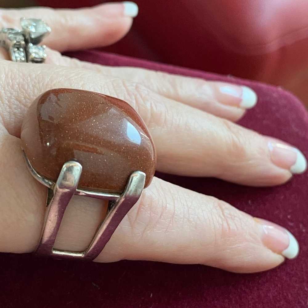 Sunstone vintage 925 sterling silver ring - image 2