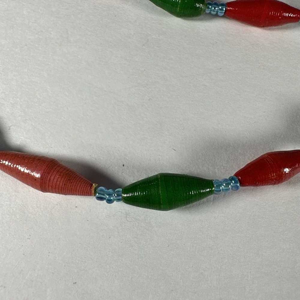 vintage Long Multicolor Paper Beaded Necklace - image 2