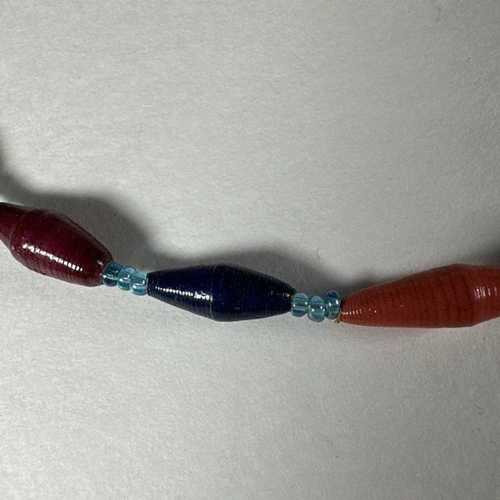 vintage Long Multicolor Paper Beaded Necklace - image 4