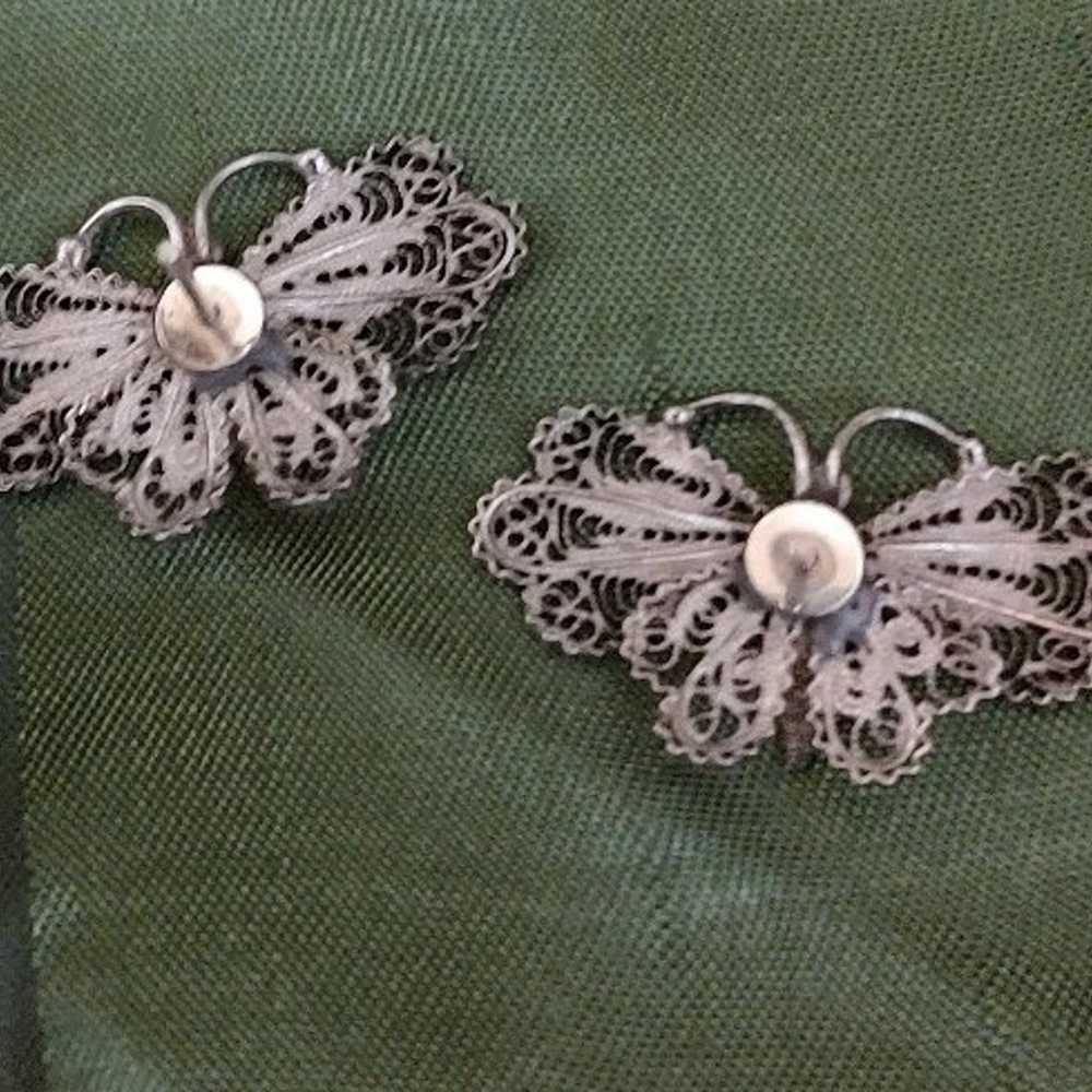 Handmade Vintage Sterling Silver Butterfly Stud E… - image 11