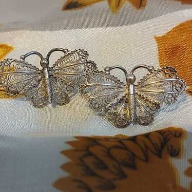 Handmade Vintage Sterling Silver Butterfly Stud E… - image 1