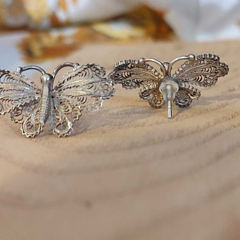 Handmade Vintage Sterling Silver Butterfly Stud E… - image 3