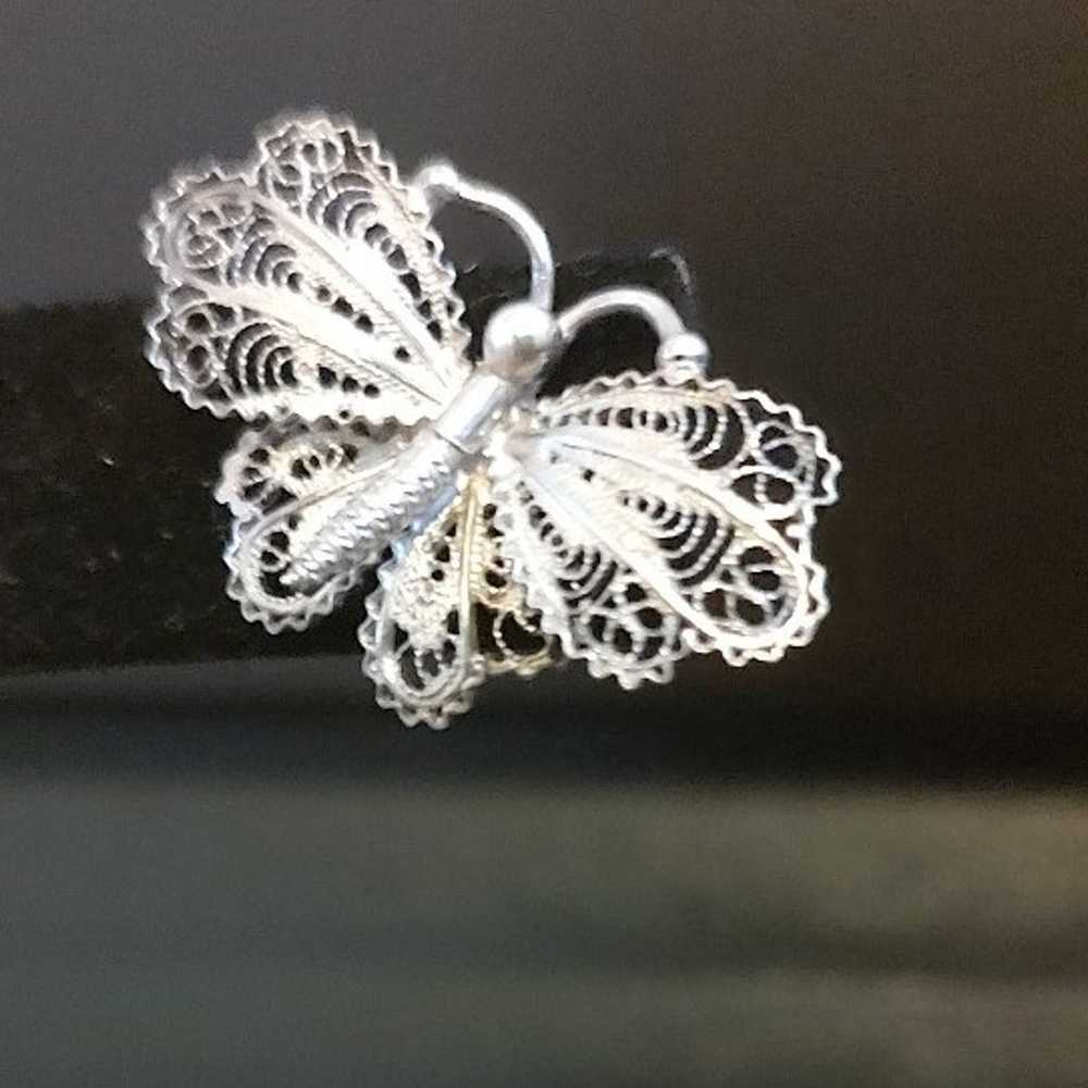 Handmade Vintage Sterling Silver Butterfly Stud E… - image 9