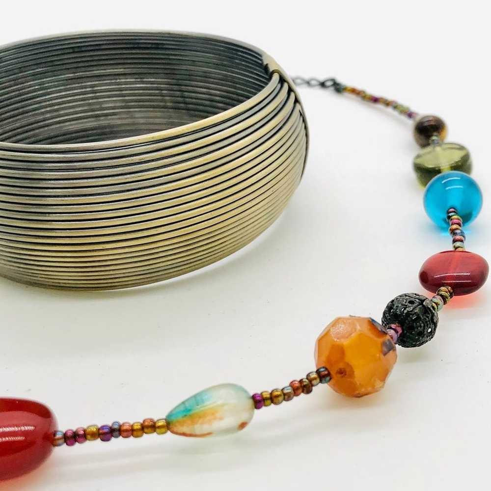 Vintage Modernist Bracelet & Glass Bead Necklace - image 10