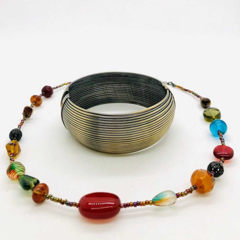 Vintage Modernist Bracelet & Glass Bead Necklace - image 1