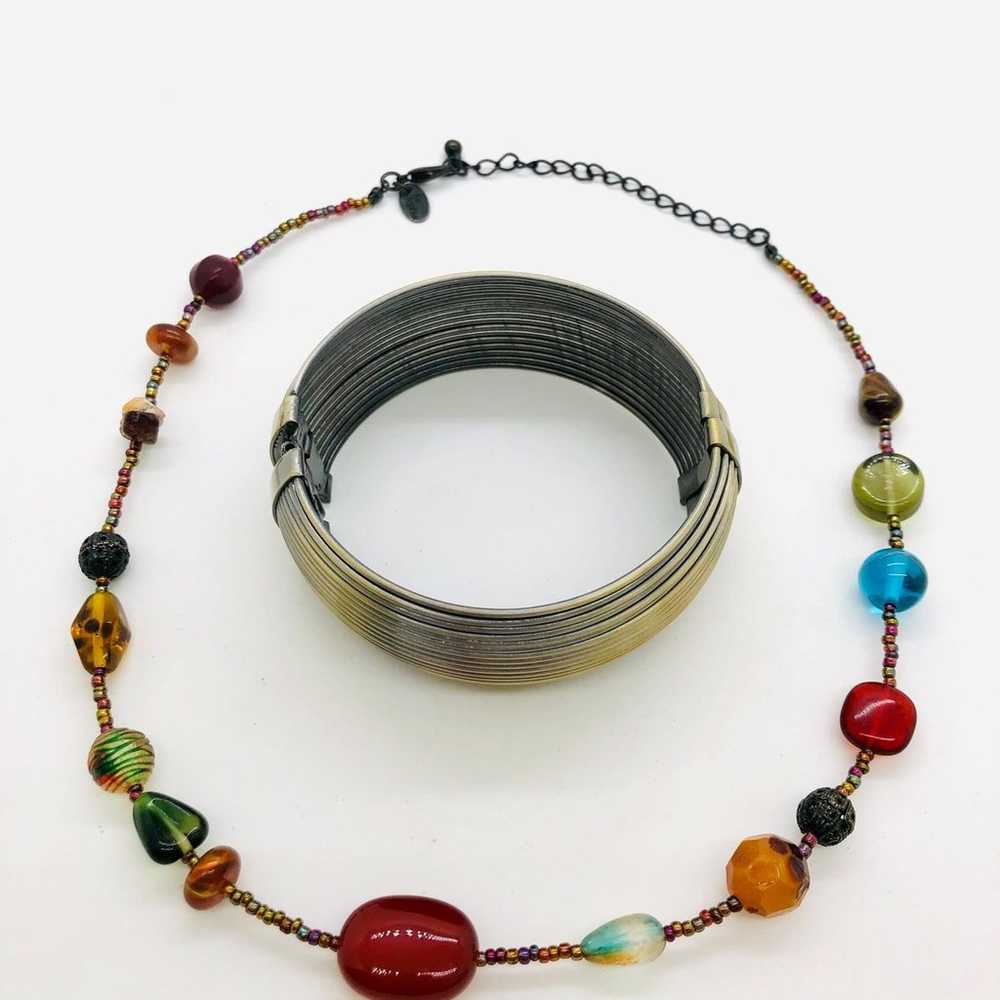 Vintage Modernist Bracelet & Glass Bead Necklace - image 3