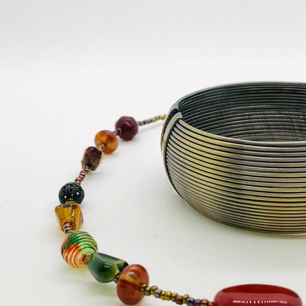 Vintage Modernist Bracelet & Glass Bead Necklace - image 6