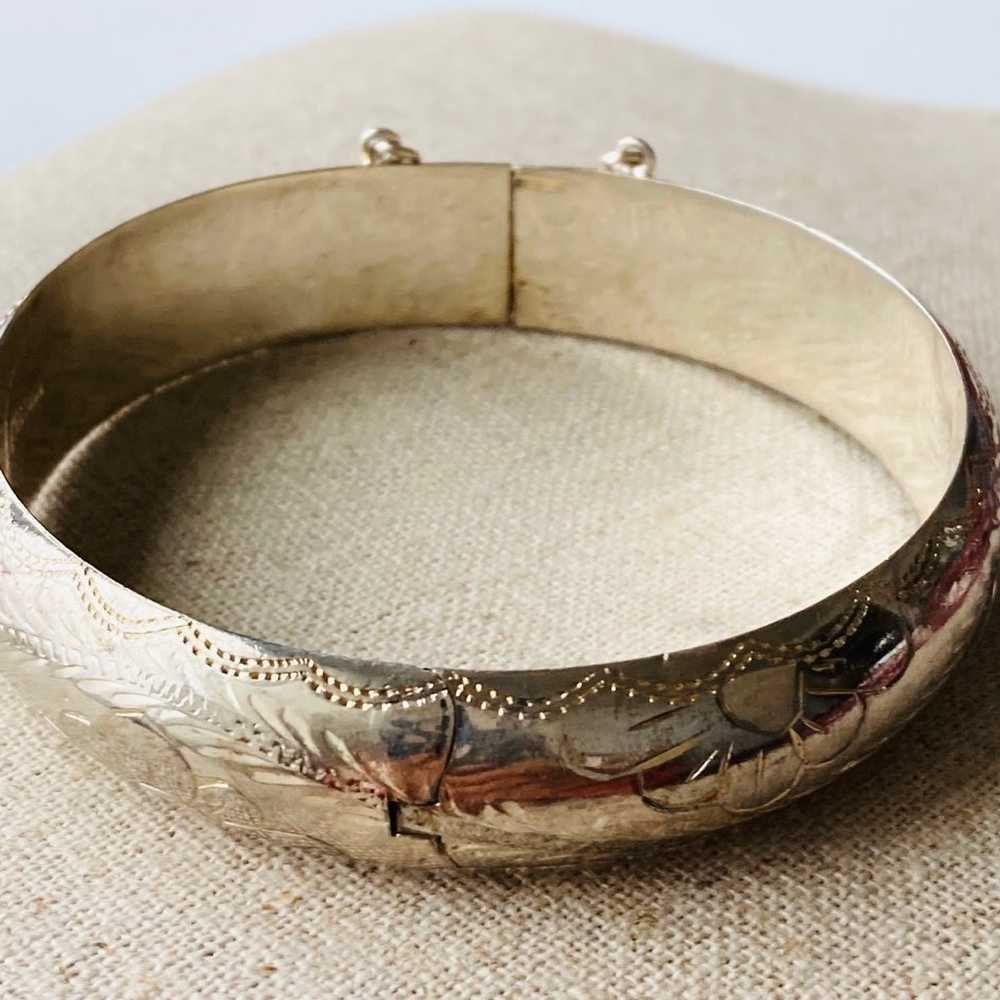 Vintage 925 sterling silver hinged bangle Bracelet - image 2