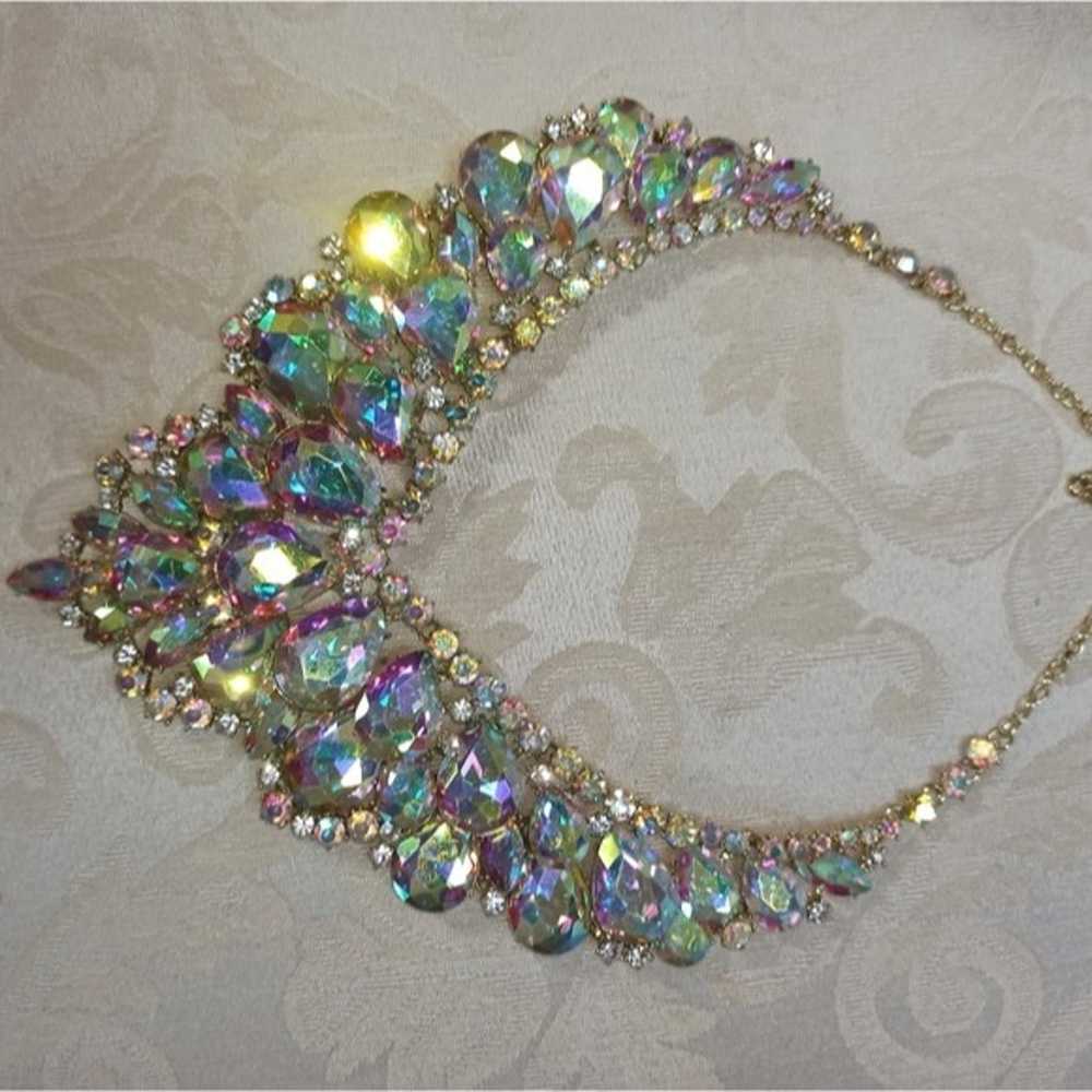 Vintage Runway Glass Crystals Statement Necklace - image 11