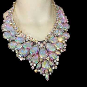 Vintage Runway Glass Crystals Statement Necklace - image 1