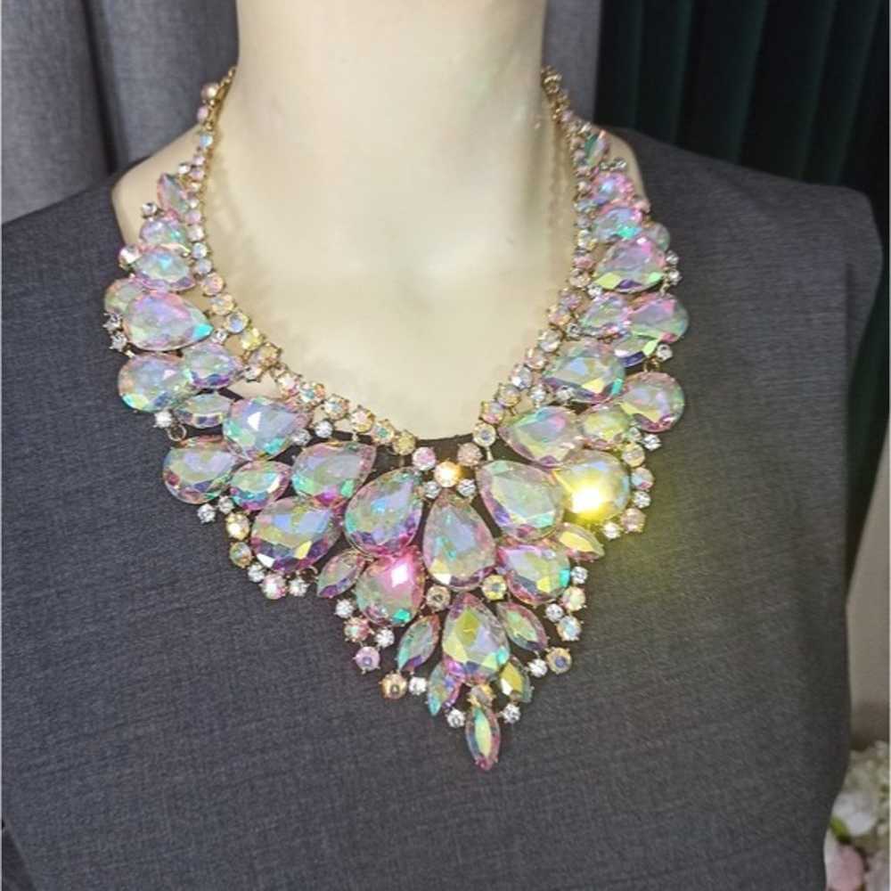 Vintage Runway Glass Crystals Statement Necklace - image 7