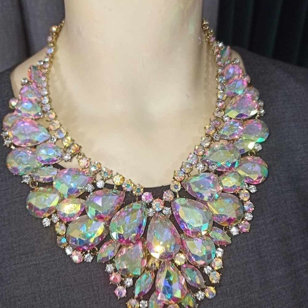 Vintage Runway Glass Crystals Statement Necklace - image 9