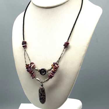 Vintage Firework Obsidian Pendant Necklace, Double